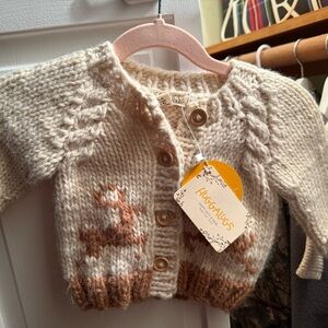 Huggalugs Cream and Brown Knit Baby Cardigan